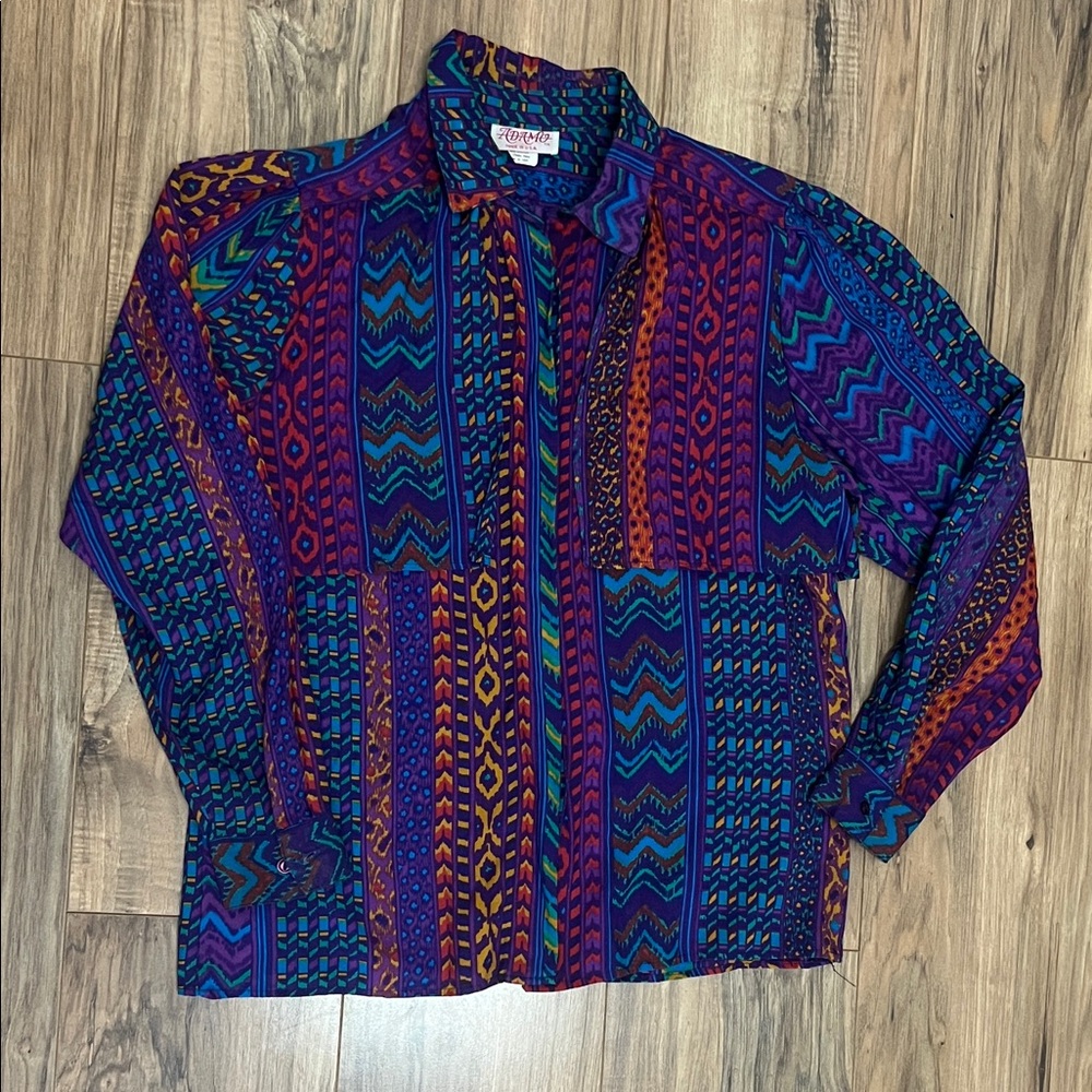 Vintage ADAMO Colorful Geometric Pattern Shirt Sz 8
